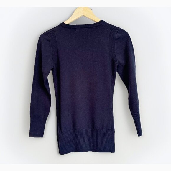 L.A.M.B Gwen Stefani Women  Wool Blend Sweater Small Petite Navy Blue Zip Sides - Picture 3 of 7
